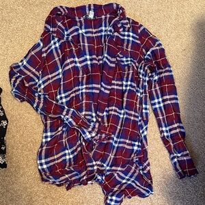 Red and Blue Plaid Button-Up Shirt